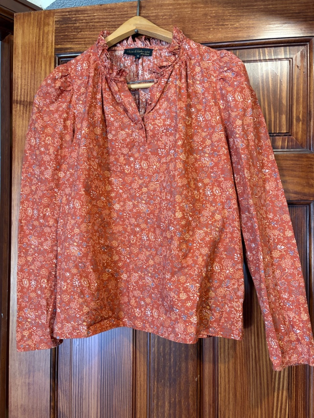 House of Harlow‎ 1960’s Rust Floral Print Long Puff Sleeves Top sz S Peasant Top